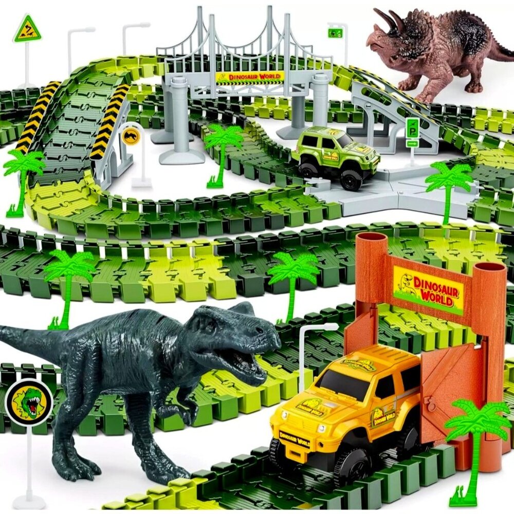 Dinosaur Toys Flexible Track Car Race Set Learning Skills Toddler Kids Gift 3+